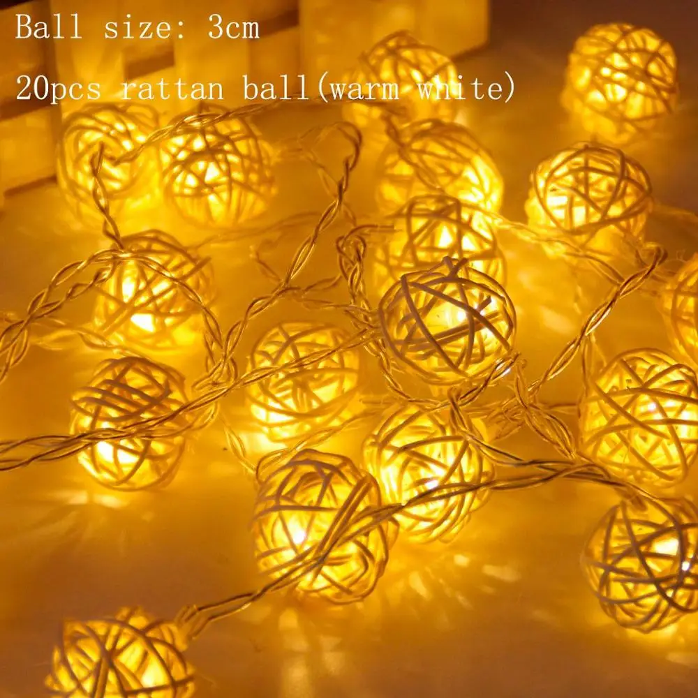 20pcs rattan ball 20 ротанговый шар светодиодный гирлянда сказочные огни Рождественская елка украшения Рождественский Декор теплое белое светодиодное освещение Декор год - Цвет: 20pcs rattan ball