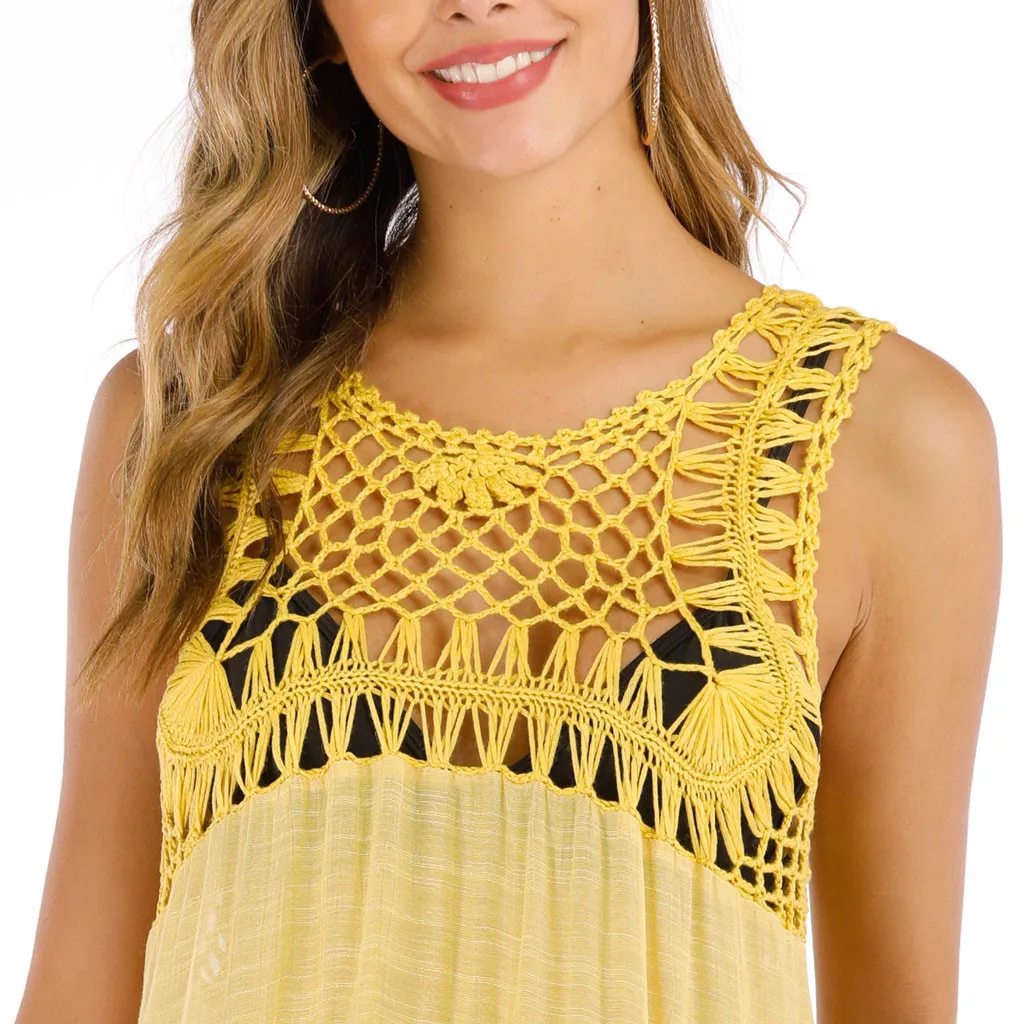SAGACE пляжное платье для женщин летнее без рукавов с бахромой модное Короткое мини