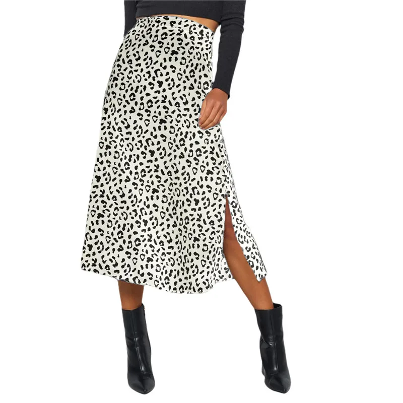 

Женская юбка с разрезом и леопардовым принтом, повседневное длинное платье с высокой талией, лето 2021