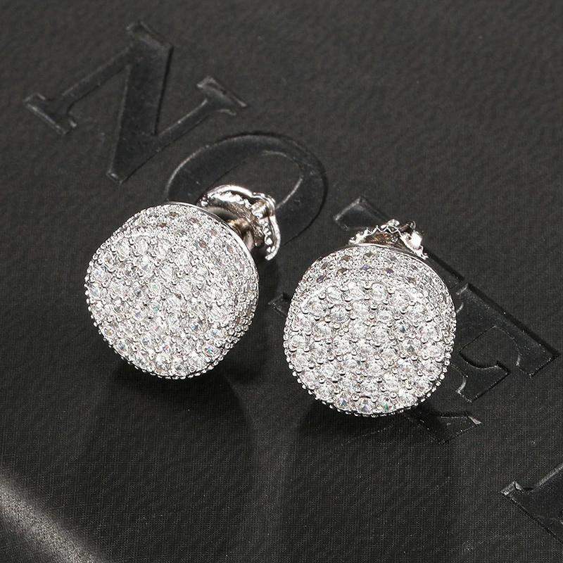 1 пара медные сережки гвоздики в стиле хип хоп с фианитом и круглой формы Золотая