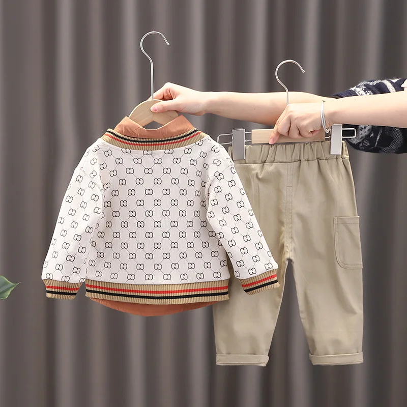 Ropa Infantil para ni&ntilde;o, traje de primavera para ni&ntilde;o peque&ntilde;o, ropa de primavera y oto&ntilde;o para beb&eacute;, c&aacute;rdigan de punto guapo, traje de tres piezas-2