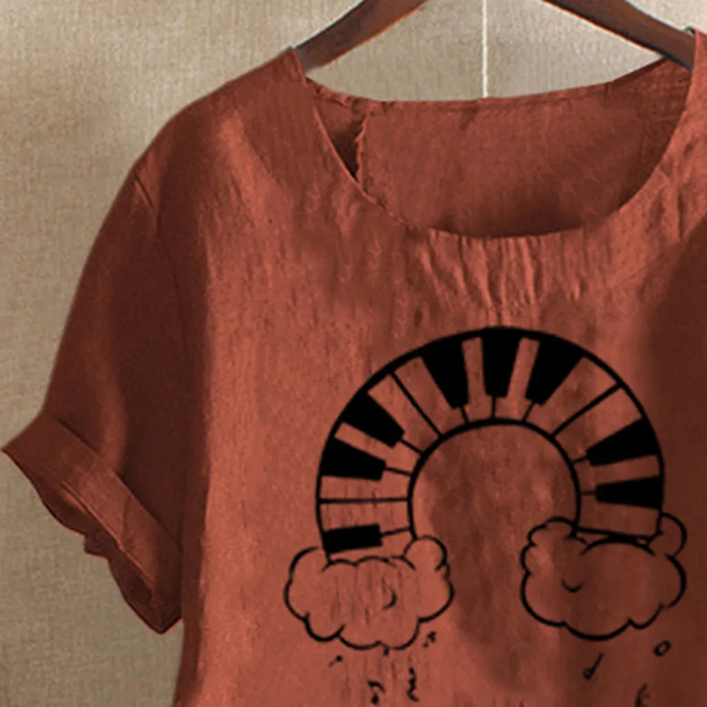 

CHAMSGEND Vintage T Shirt 2020 Cotton Linen Tops Harajuku O-Neck Short Sleeve Rainbow Print Femme T-shirts Women Ropa Mujer F68