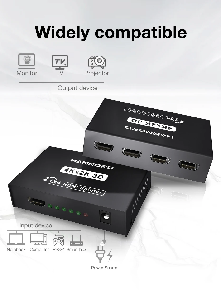 Hannord HDMI разветвитель 4K Full Ultra HD 1080P видео HDMI коммутатор 1x4 адаптер HDMI коммутатор для HD tv DVD PS3 Xbox tv коробка