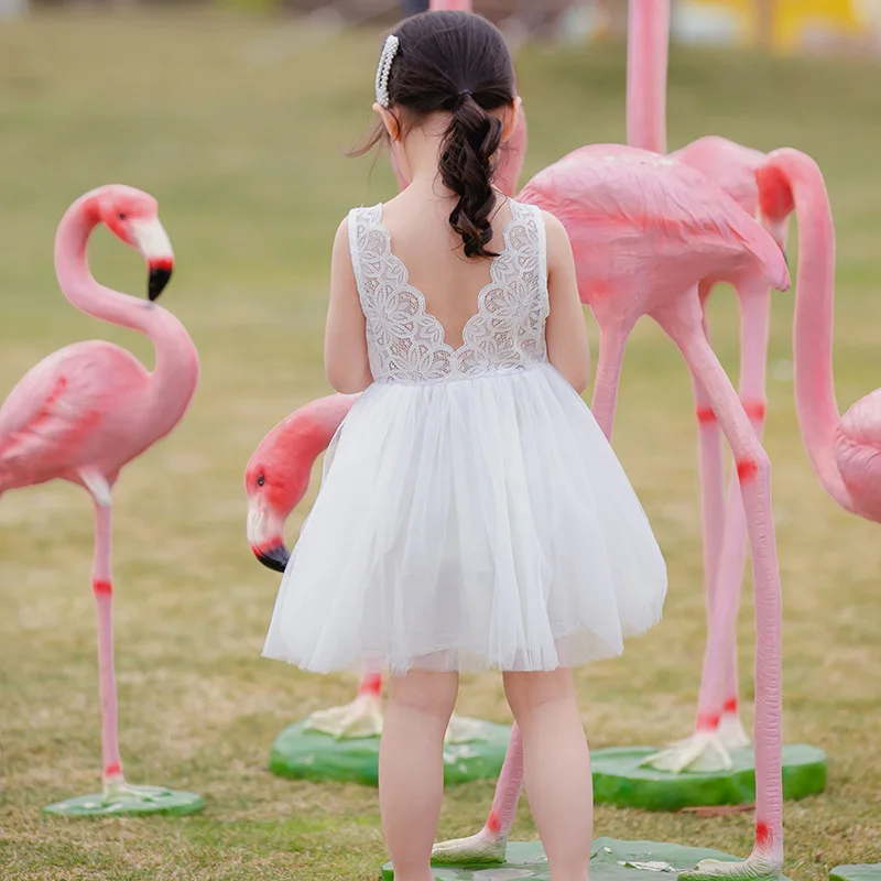 С низким вырезом на спине кружевное свадебное платье для маленьких девочек без