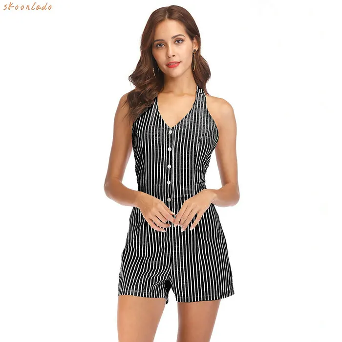 Новейший женский комбинезон с лямкой на шее сексуальный стиль Женский Летний