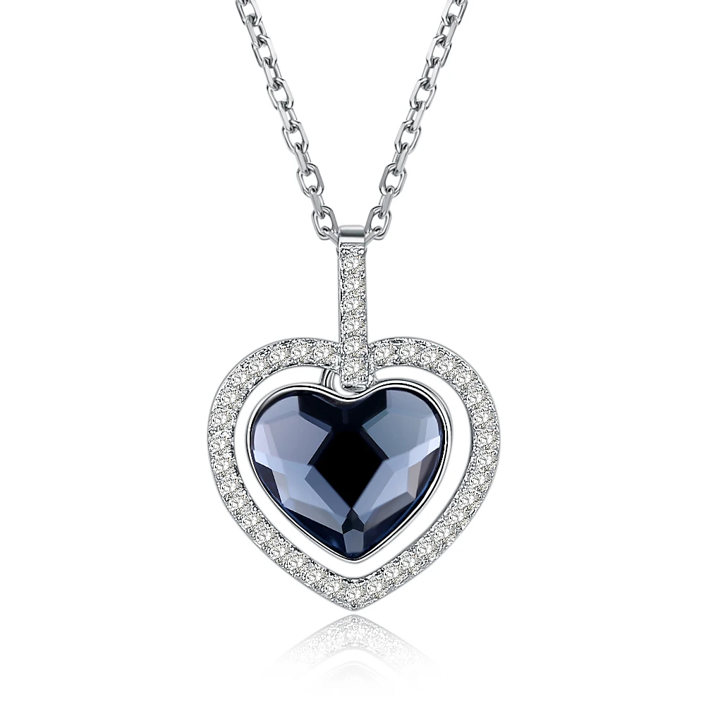 

SILVERHOO 925 Sterling Silver Pendant Necklaces For Women Austria Crystal Cubic Zirconia Heart-Shaped Necklace Wedding Jewelry