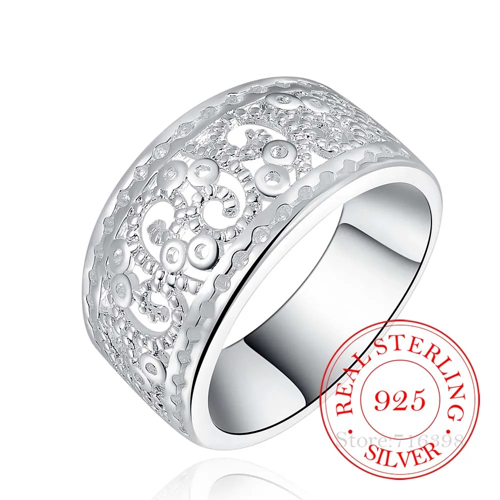 925 Sterling Silver Jewelry Vintage Hollow Pattern Wide Couple's Wedding Silver Rings for Women Men Fashion Anel De Prata Bijoux