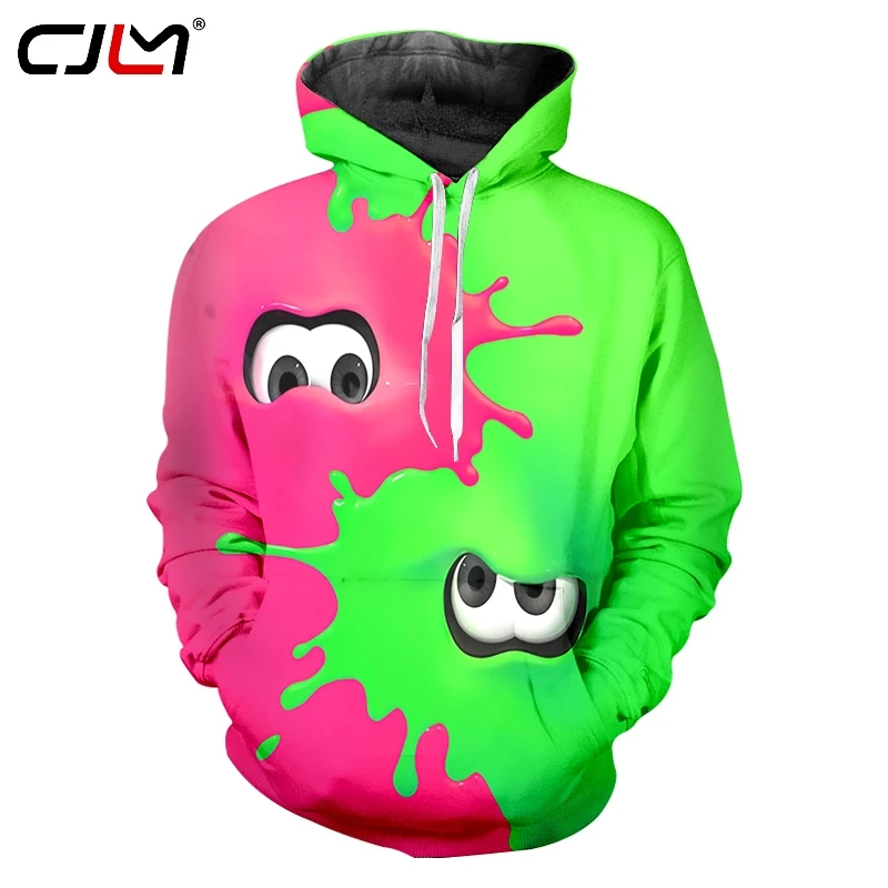 CJLM Мужская мода короткий 3D печать Толстовка мультфильм красно зеленые глаза лето