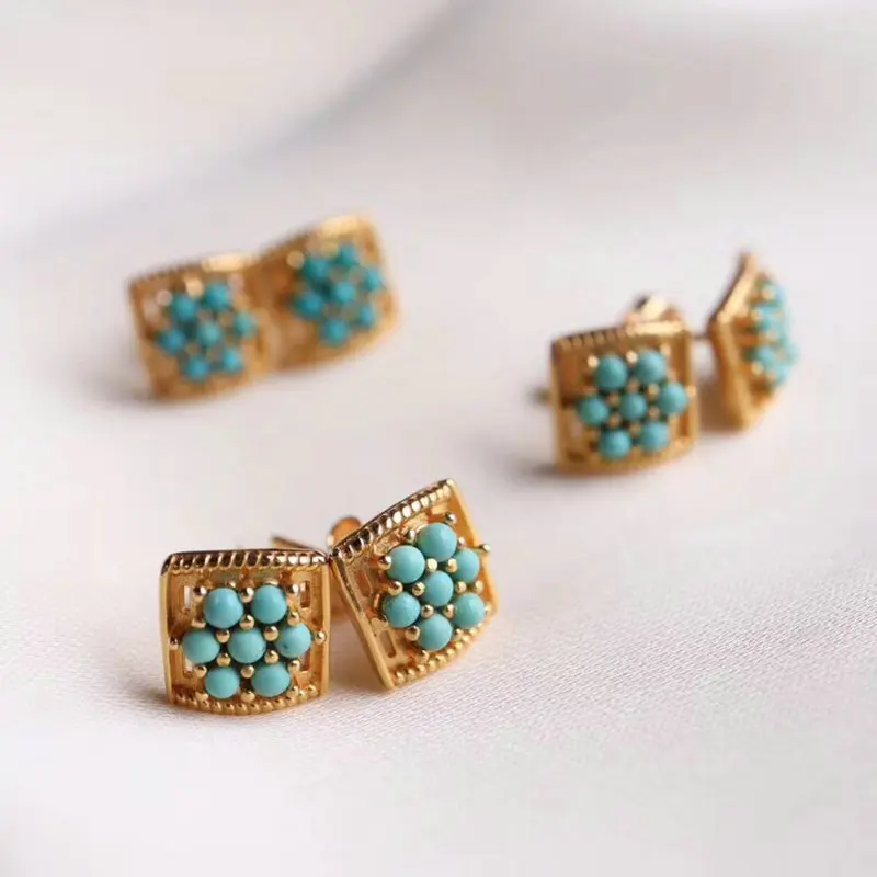 UBESTNICE Мода 925 стерлингового серебра позолоченные натуральный бирюзовый