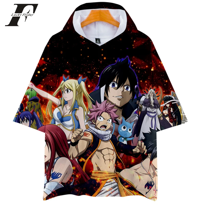 3D Kpop Fairy Tail Мужская футболка с коротким рукавом и капюшоном летняя 3d логотипом