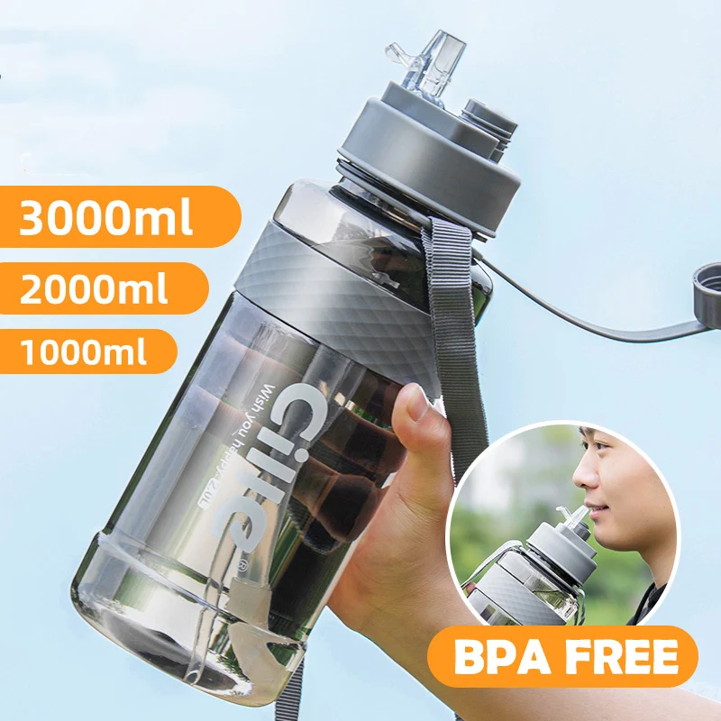 Бренд 1000 мл BPA бесплатно Спортивная бутылка для питьевой воды с соломой 1L 2L 3L