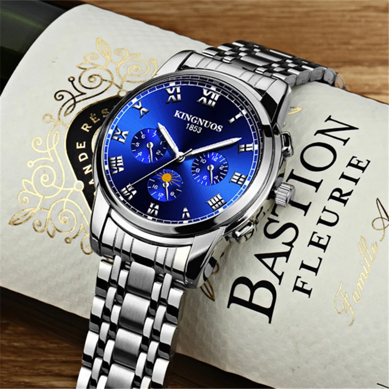 Часы наручные KINGNUOS Мужские кварцевые брендовые роскошные стальные модные с