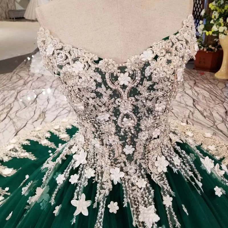 LS74120 вечернее платье изумрудное v шея с плеча короткие рукава длинные цветы