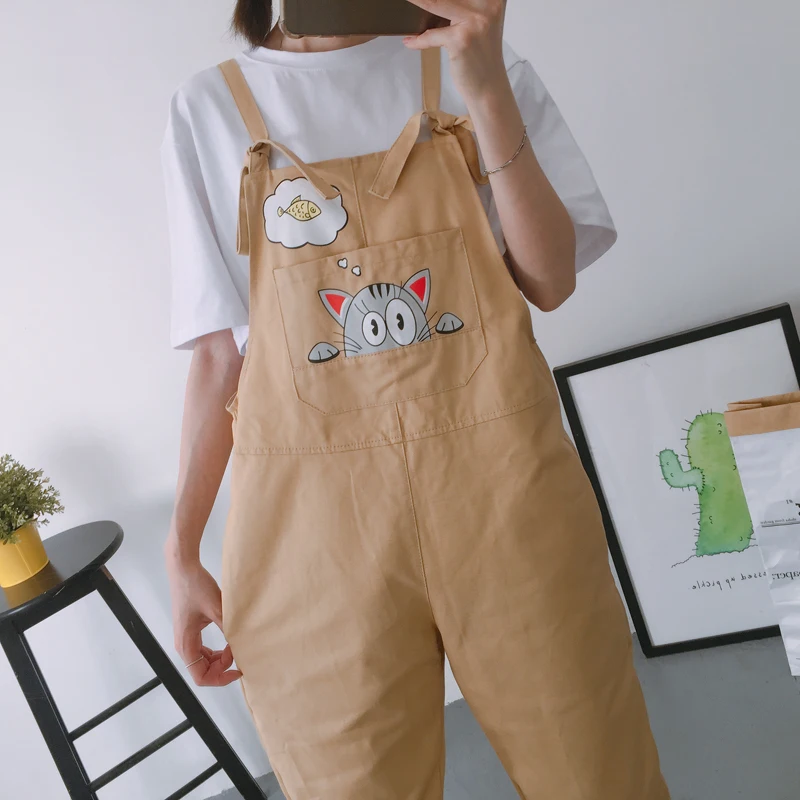 Женский школьный комбинезон Harajuku Kawaii в Корейском стиле с принтом кота и