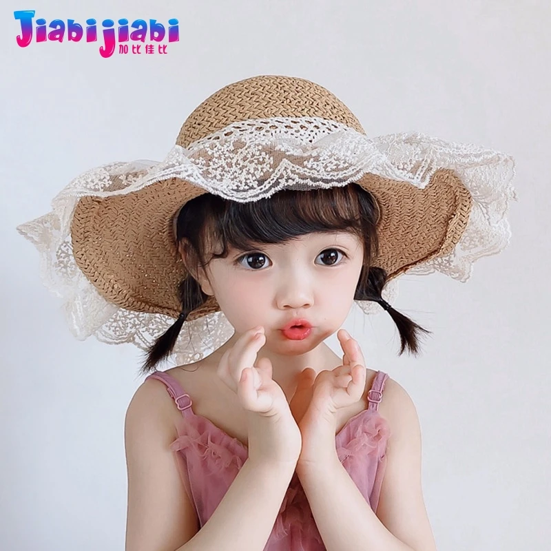 Летняя соломенная шляпа для маленьких девочек дышащая кружевная принцессы