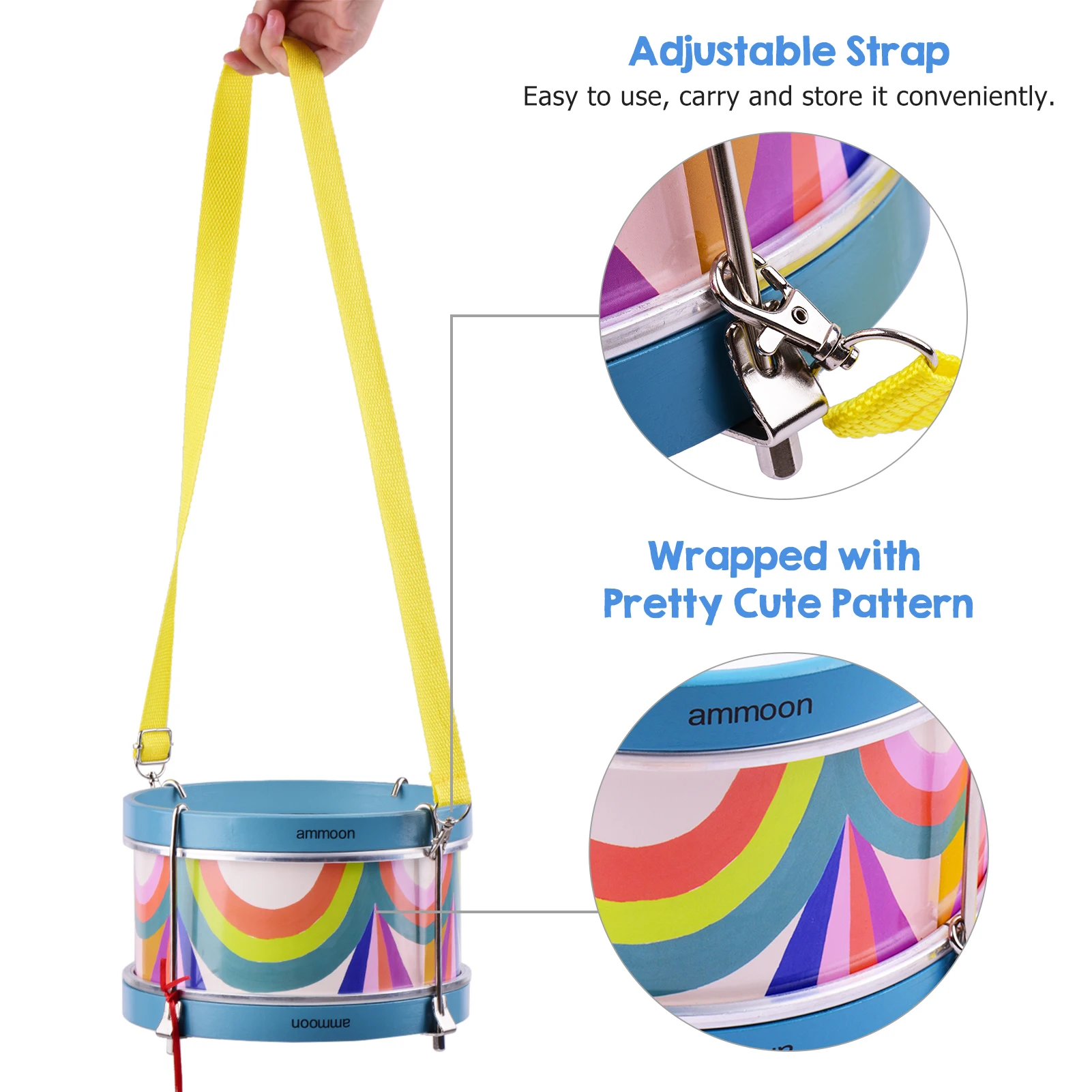 

ammoon Portable Colorful Snare Drum Percussion Instrument Musical Drum Gift for Kids with Drum Sticks Strap Tuning Wrench