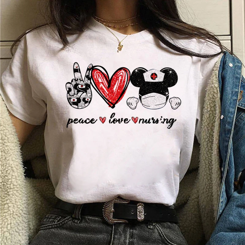 

Peace Love Nursing Printed Tshirt Fashion Women T Shirt Harajuku Ulzzang Tops Tee Cartoon Cute Tee Shirts Female Graphic T-shirt