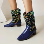 Женские ботильоны из лакированной кожи, с блестками, размеры 34-43