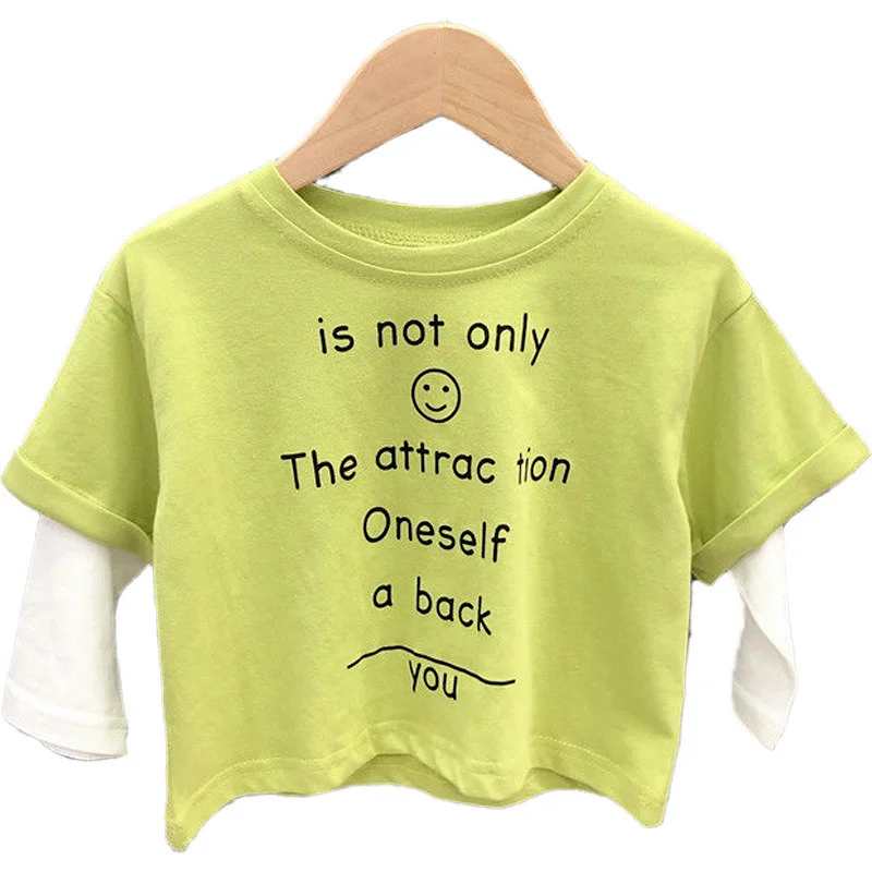 

Рубашки с длинным рукавом для мальчиков и девочек, новые хлопковые футболки для детей, топы из двух частей, весна-осень 2021