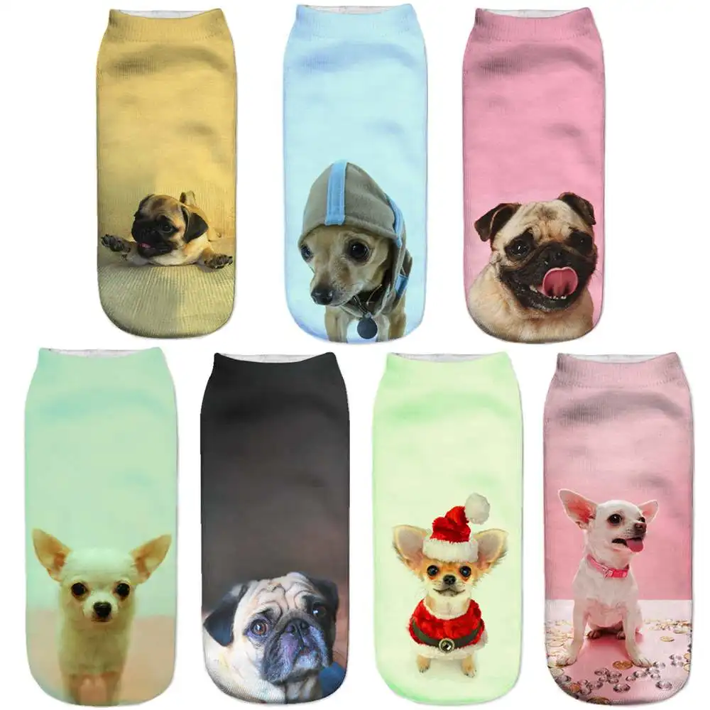 Модные Хлопковые женские носки с 3D принтом короткие Забавные милые изображением