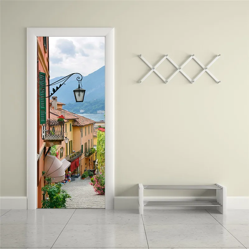 

3D креативные дверные наклейки, итальянские наклейки на стену как Озерный город, улица, для обновления, украшение для деревянной двери, спаль...