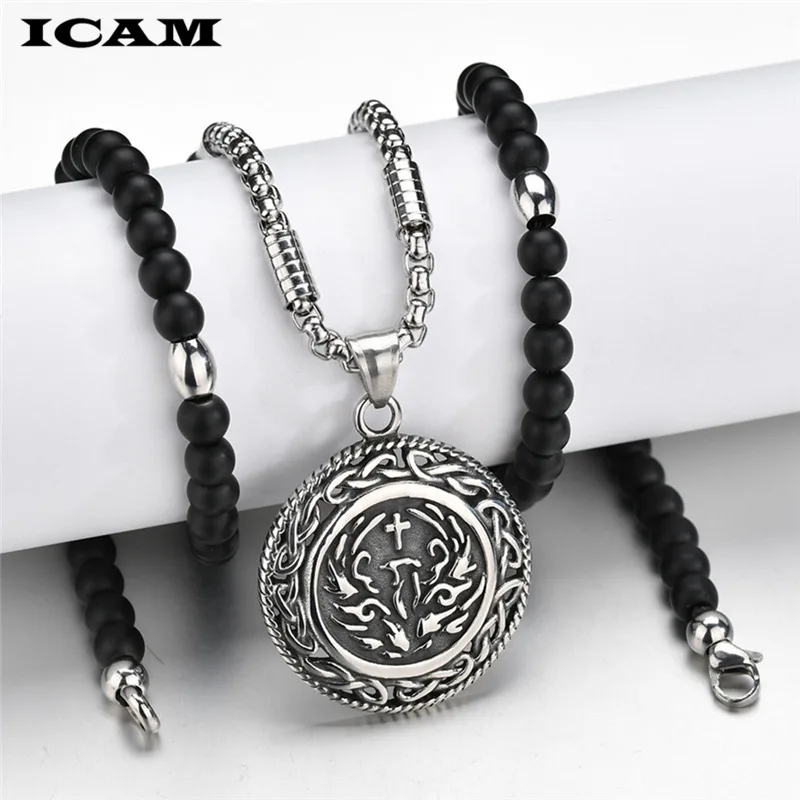 ICAM винтажный крест-кулон ожерелье из нержавеющей стали Новый дизайн Черная цепь