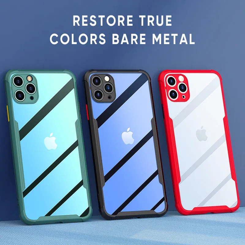 Luxury Shockproof Frame Clear Phone Case For iPhone 11 12 Pro X XS Max Mini XR 8 7 Plus SE2 Transparent Silicon Protection Cover