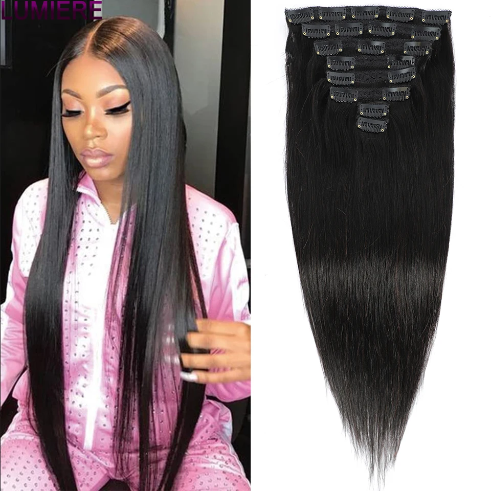 

Lumiere 8"-26" 8PCS 120Grams/Set Natural Color Peruvian Bone Straight 100% Remy Clips In Human Hair Extension For Black Women