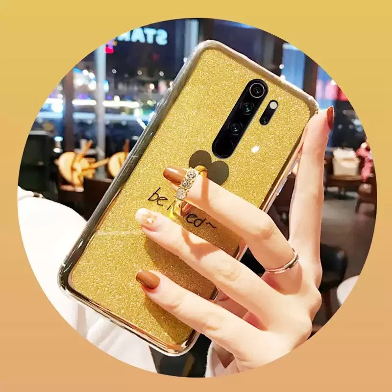 

Bling Glitter Ring Holder Soft Phone Case For Xiaomi Redmi Note 9 8 7 Pro 8A 9A 9C Mi POCO X3 NFC 10T Lite 10 Pro Cover