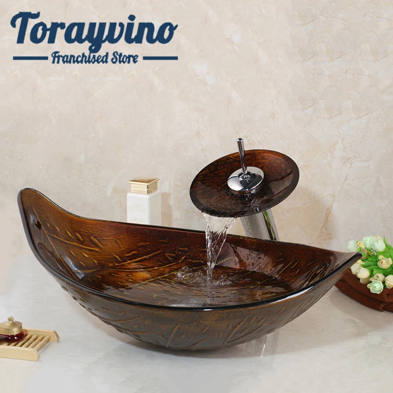 

Torayvino набор для раковины для ванной комнаты стеклянная ручная роспись раковина lavatorio de banheiro крепление на палубу водопад смеситель для воды