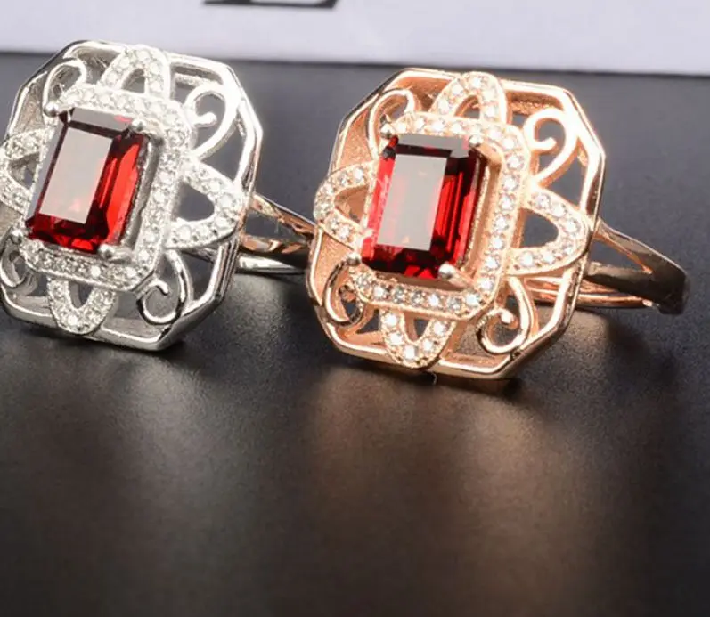 Женское серебряное кольцо с красным гранатом винно-красное драгоценным камнем