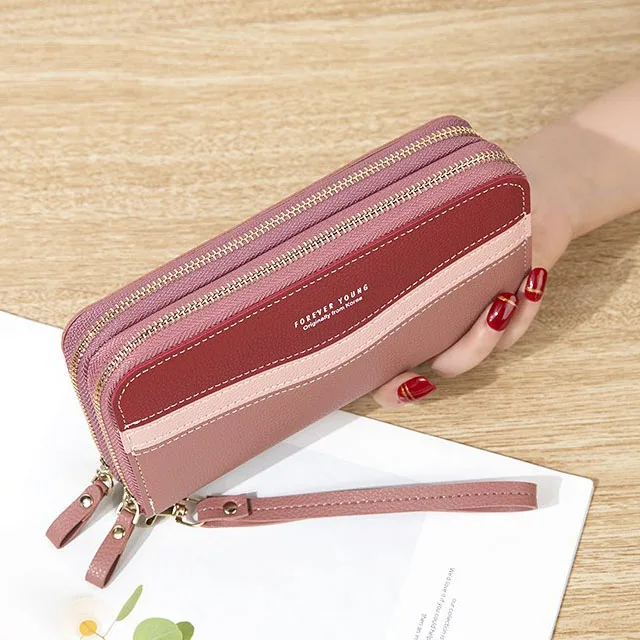 Кошелек для монет Женский кошелек с двойной молнией кошельки девочек длинная