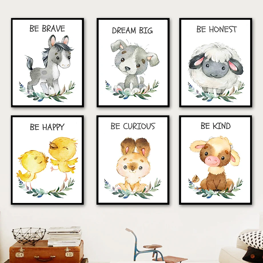 

Nursery Cute Horse Cow Sheep Chick Rabbits Baby Wall Art Canvas Painting Nordic Posters And Prints Wall Pictures Kids Room Decor