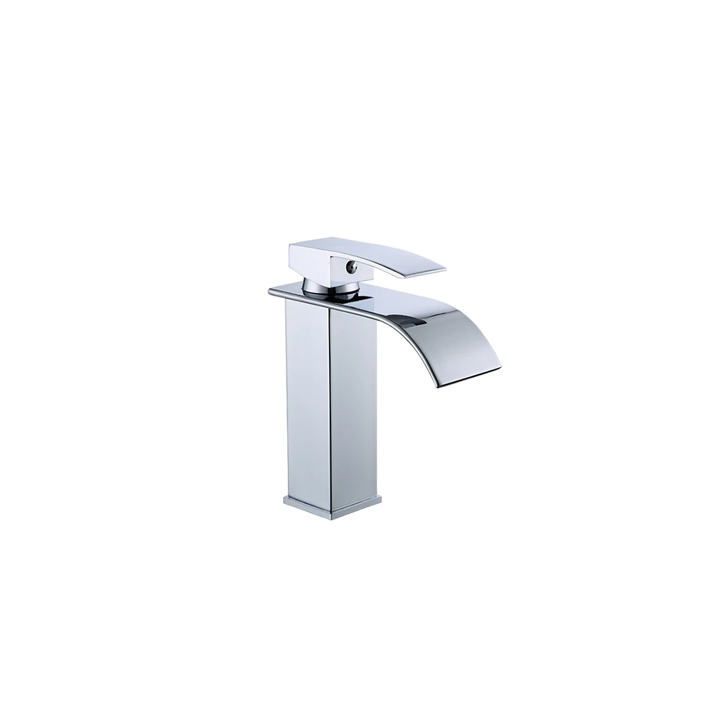 

Modern Bathroom Basin Faucet Waterfall Deck Mounted Cold And Hot Water Mixer Tap Brass Chrome Vanity Vessel Sink Crane