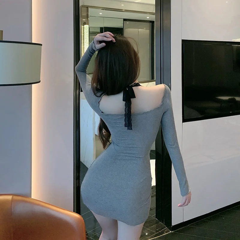 Женское облегающее платье с лямкой на шее кружевное ТРАПЕЦИЕВИДНОЕ ПЛАТЬЕ во