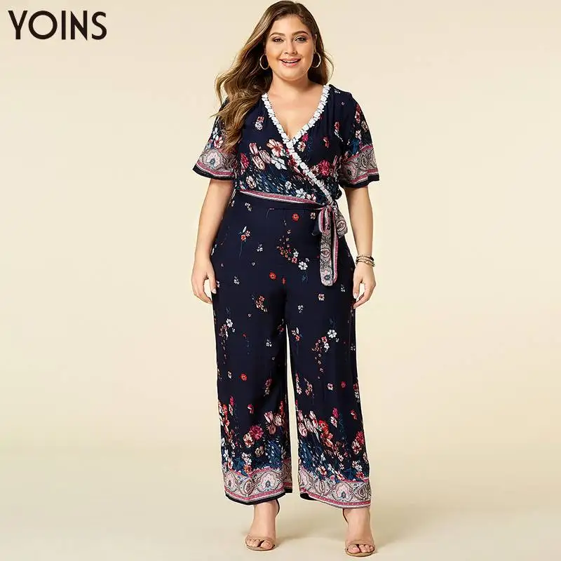 Женские комбинезоны с цветочным принтом YOINS богемные v образным вырезом и