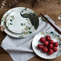 3 Size Peacock Artistic Ceramic Plate Set Creative Exquisite Gift Home Collection Restaurant Serving Dishes