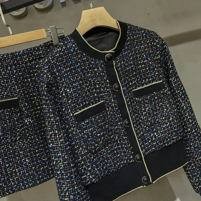 Женские осенние комплекты из двух предметов с блестками однобортные короткие