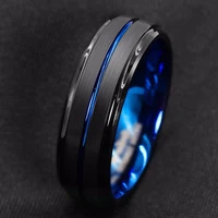 titanium ring for men surface black blue groove inside blue face stainless steel ring highlight man temperament light luxury