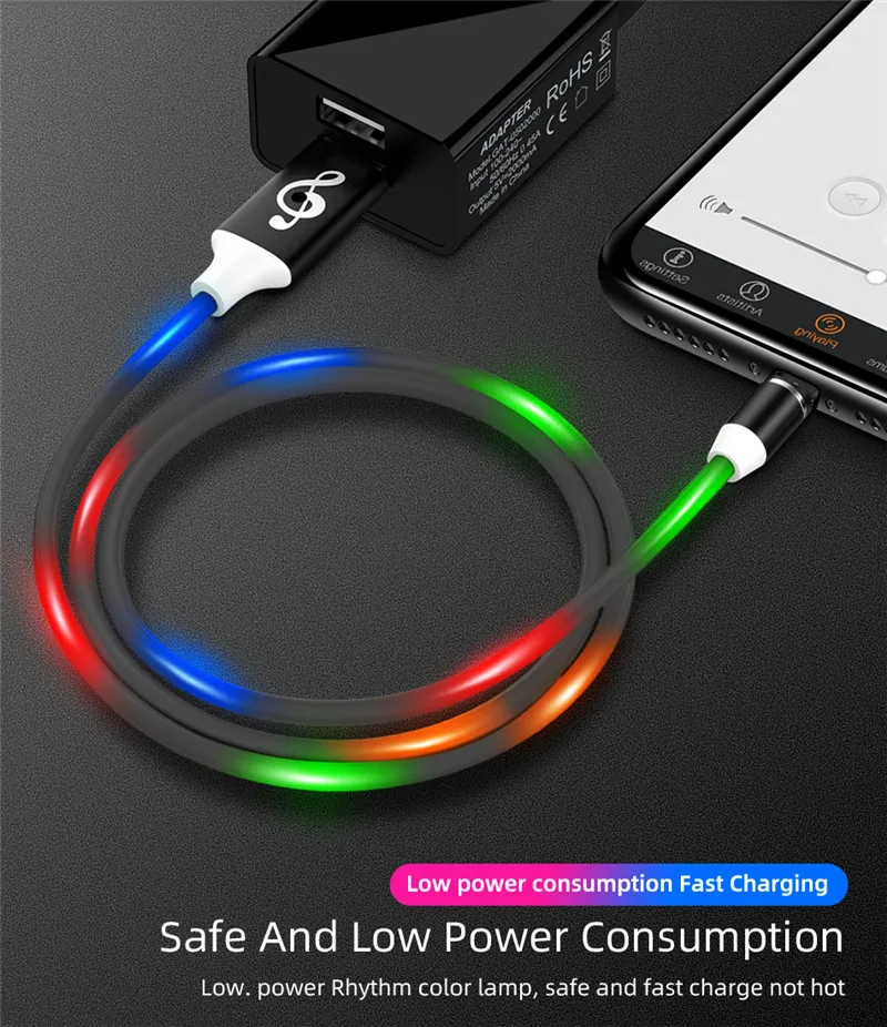 Светодиодный магнитный Micro USB кабель для samsung S10 S9 Быстрый usb type C зарядный кабель для зарядки USB C Магнитный зарядный кабель для мобильного телефона