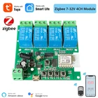 Умный модуль выключателя Zigbee, 4-канальный модуль переключателя света, 51232 В постоянного тока, RF433, 10 А, работает с Alexa Google Assistant Tuya Smart home