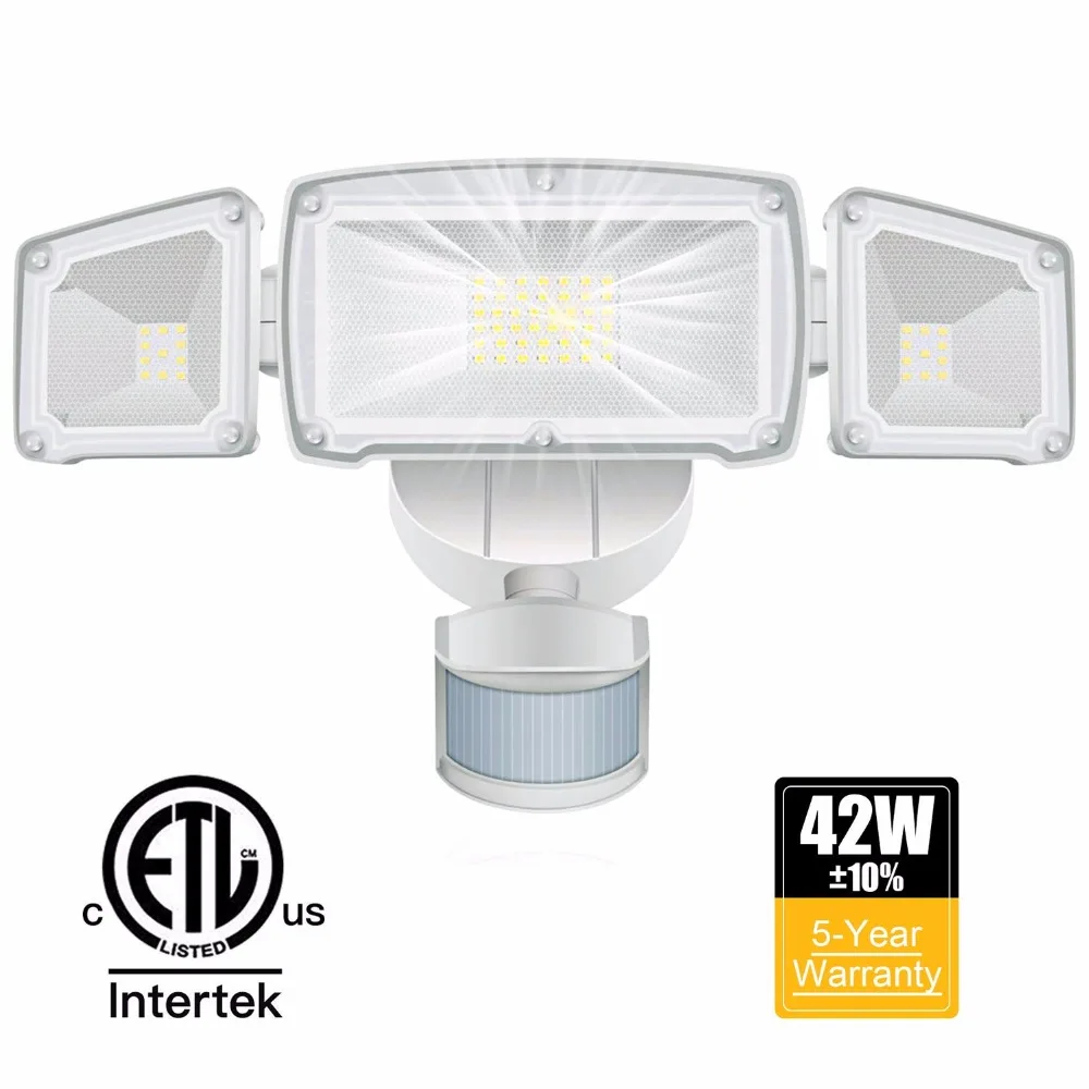

42W 3 Head LED Security Lights 3000 Lumens Motion Outdoor Motion Sensor Light Outdoor 6000k Waterproof Motion Sensor Lamp