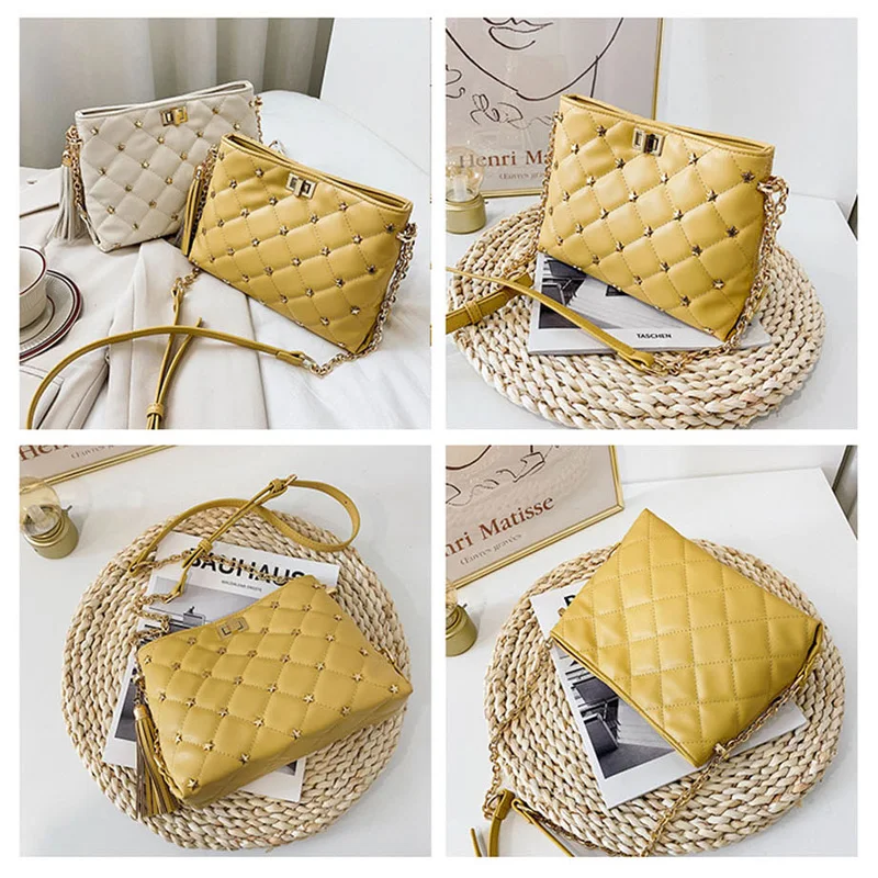 

Fansiman Brand Women's Bags Bucket Rivet Women's Shoulder Bags 2021 Summer Women Messenger Bags Lady Handbags Designer Handbag