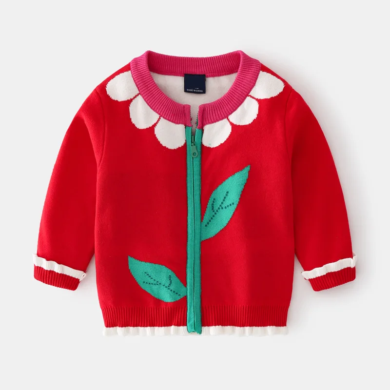 

Свитер-кардиган с цветочным рисунком для девочек, осенне-зимний теплый пуловер для маленьких детей, трикотажная одежда с цветочным рисунко...