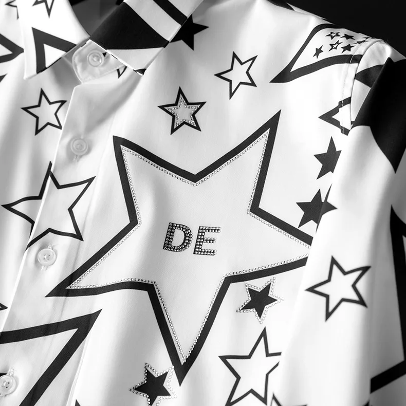 

2021 Mens Long Sleeve Shirts Top Quality Brand Designer Breathable Stars Printed Shirts Man Casual Clothing Coats Chemise Homme