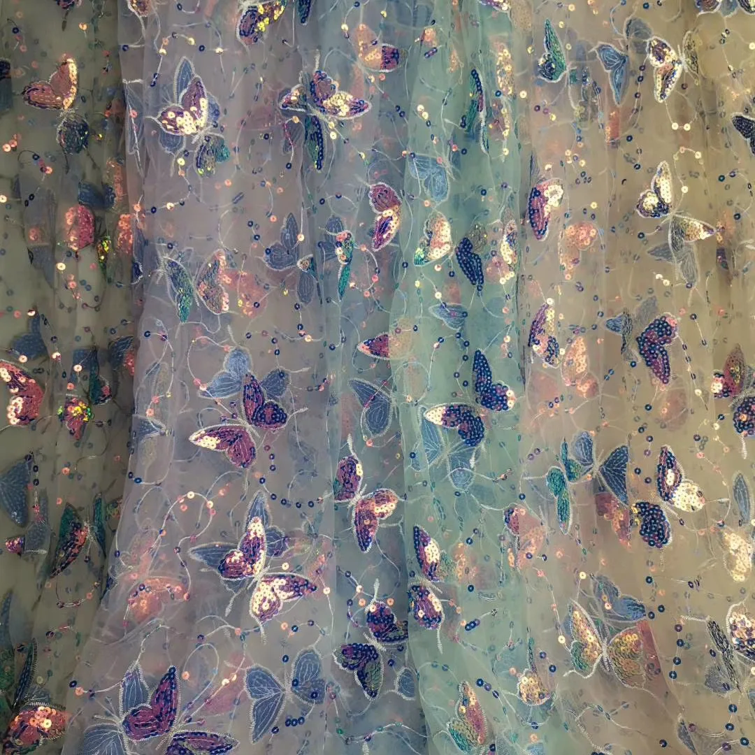 

5 ярдов бабочка вышивка сетчатая ткань с блестками Кружева Тюль Ткань швейные принадлежности ткань Tela для платья