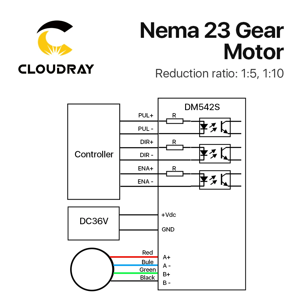 Шаговый двигатель Cloudray Nema 23 4-выводной 0 9/нм планетарный мотор коробки передач