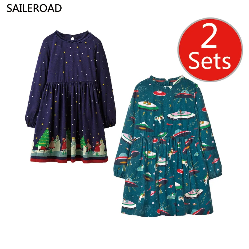 SAILEROAD/2 комплекта для девочек с единорогом платье принцессы длинными рукавами