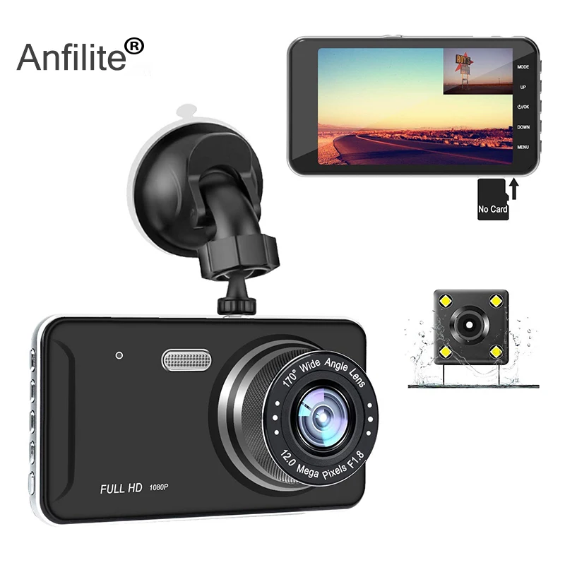 Автомобильный видеорегистратор Anfilite 4 дюйма Full HD 1080P с двумя