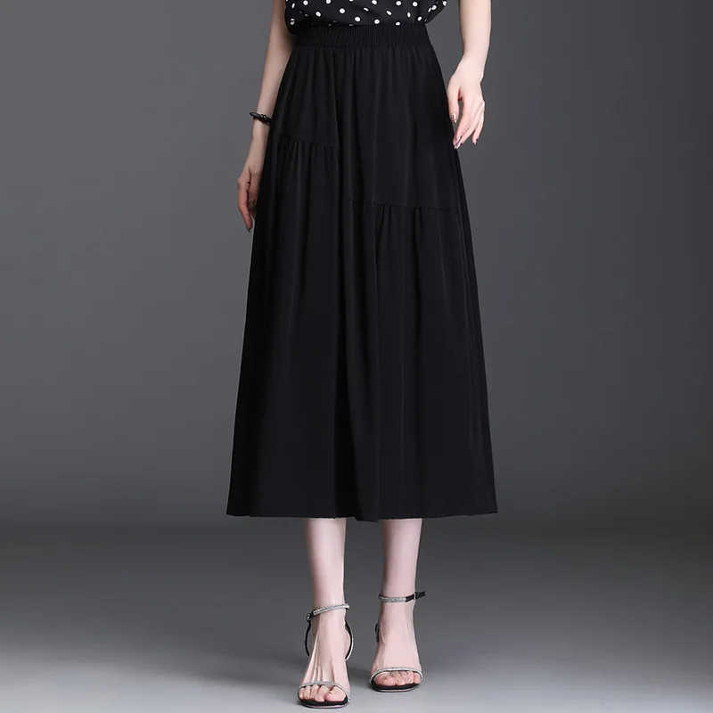 

Женская плиссированная юбка с высокой талией, Повседневная элегантная свободная черная юбка с поясом на резинке, модель 2029 на лето